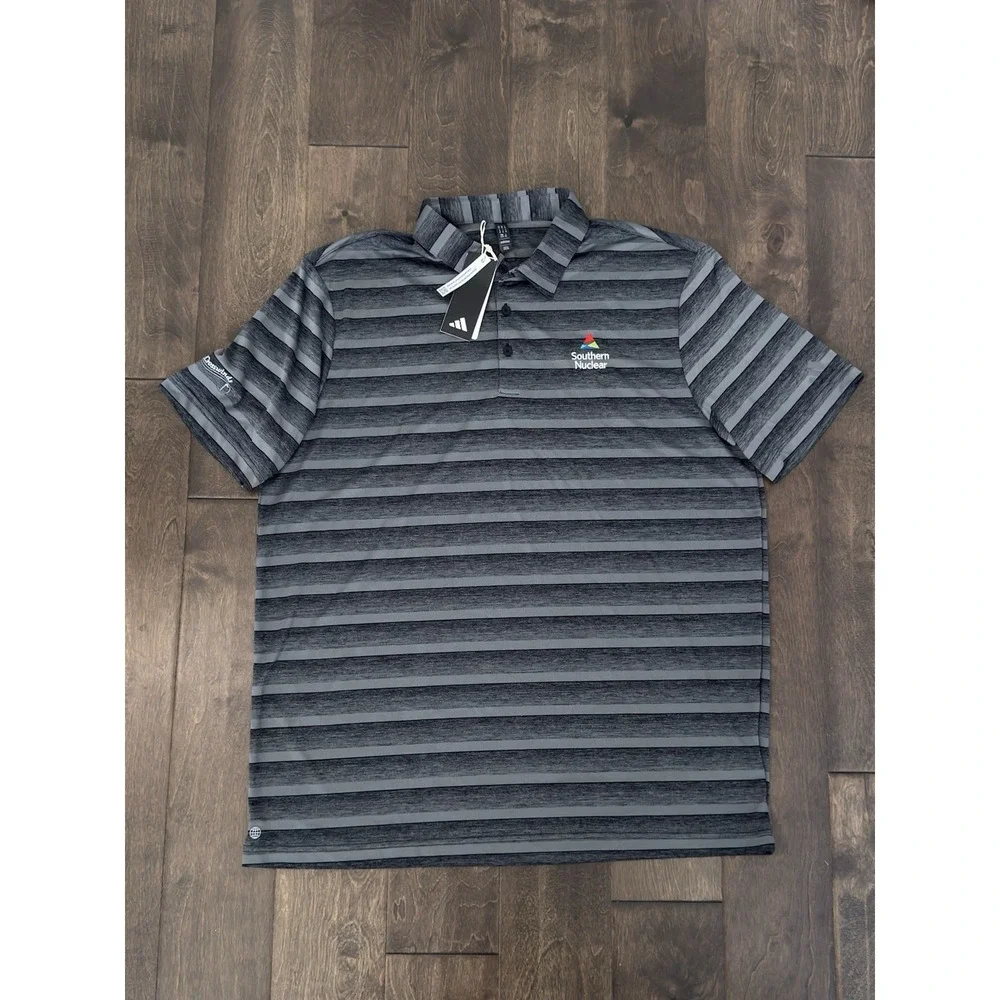 Adidas Mens Grey Striped Polo Golf Shirt Southern Nuclear XL HR7981 New